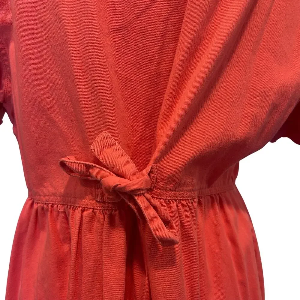 Vintage 90s Coral Cotton Button-Front Empire Waist Midi Dress Cottagecore XL